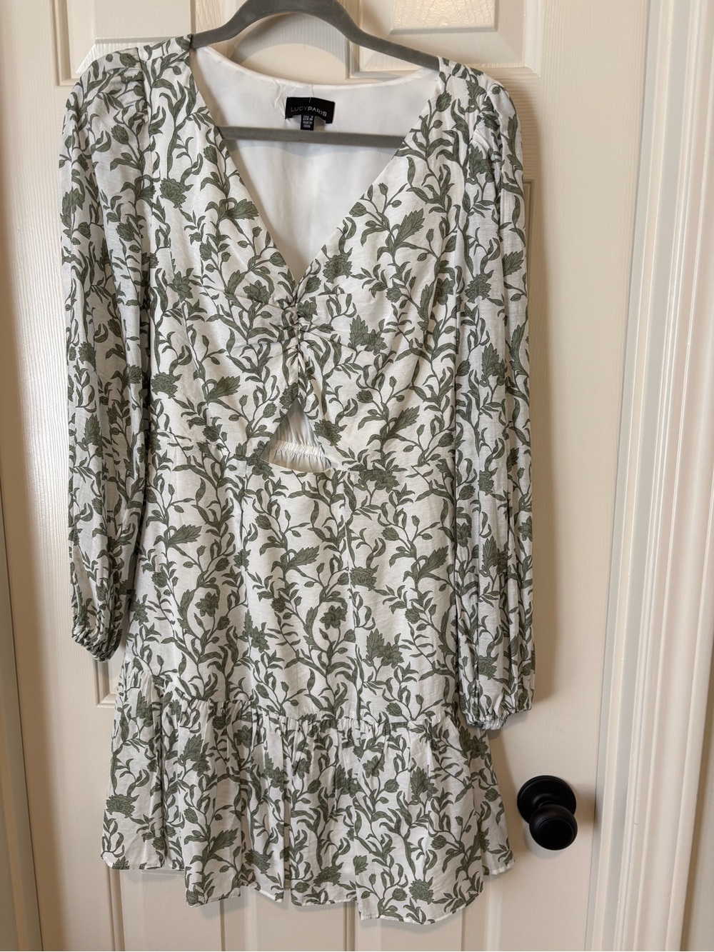 Lucy Paris White Mini Dress with Olive Floral Print